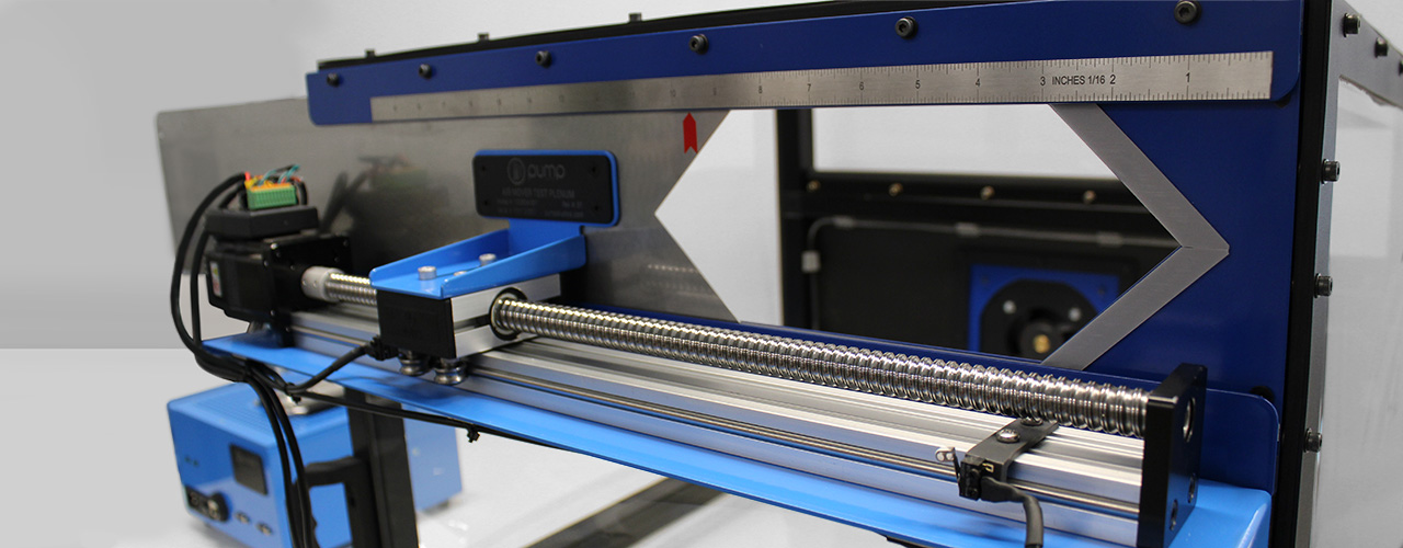 A close up on the mouth of the Air Mover Test Plenum, it is fully open.