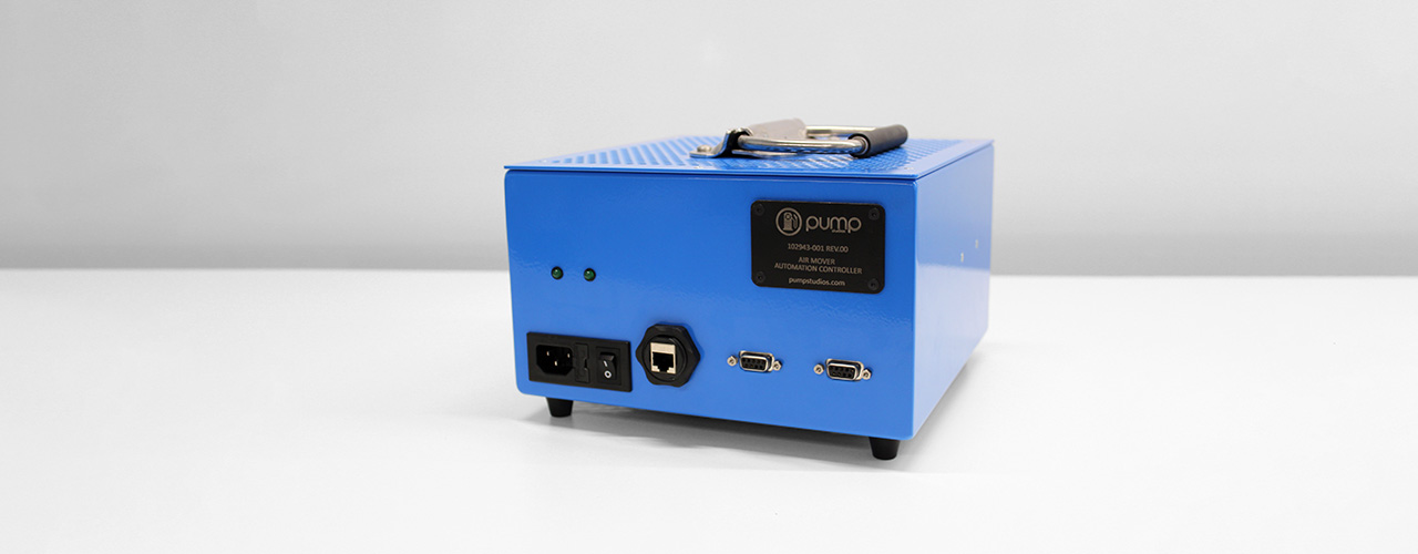 Air Mover Test Plenum automation controller alone sitting on a white surface.