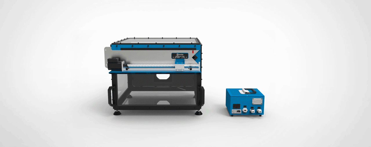 A rendering of the Air Mover Test Plenum's spinning around on a white surface.