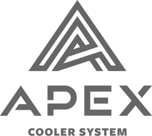 The Apex Cooler System logo in gray. "APEX COOLER SYSTEM" with two over lapping A's above the text that form a triangle.