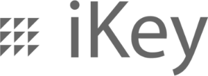 The iKey logo in gray, "iKey" with 9 gray triangles in 3 rows to the left of the text.