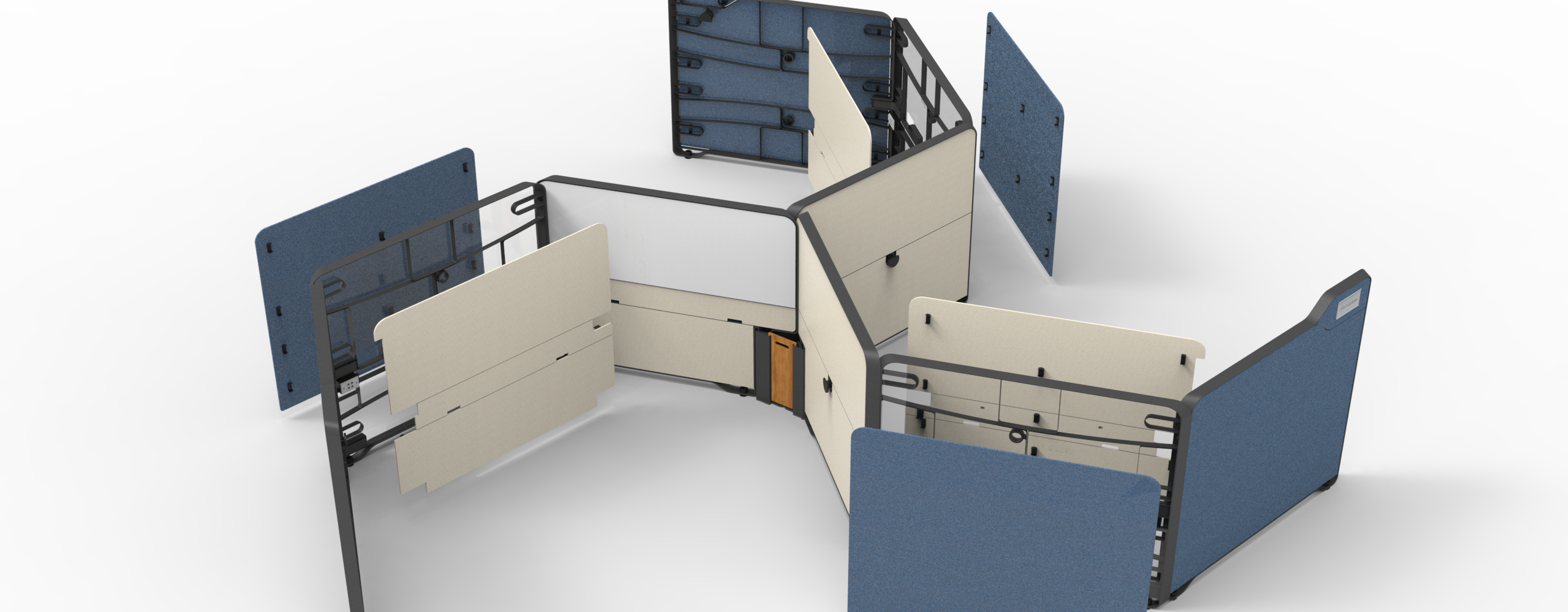 A rendering of the Farmstand Nook compacted into the water basin to show how it would ship with a fully assembled Farmstand in the background.