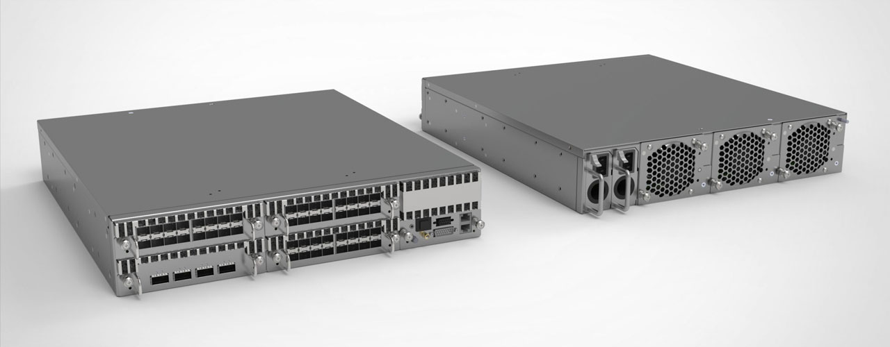 A rendering of the ixia 5288 – Net Tool Optimizer showing off the front and the back with two of the metal rectangular boxes.