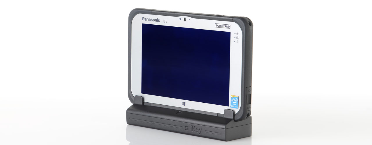 The Panasonic FZ-M1 tablet on the iKey Micro Dock.