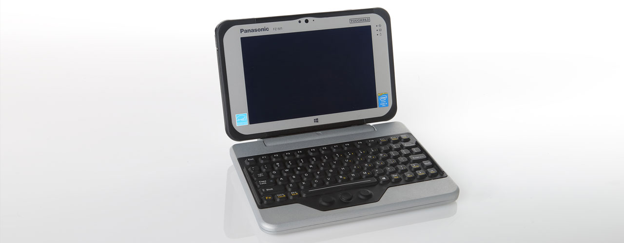 The iKey G1 keyboard and the Panasonic tablet attached, open to highlight the keyboard.